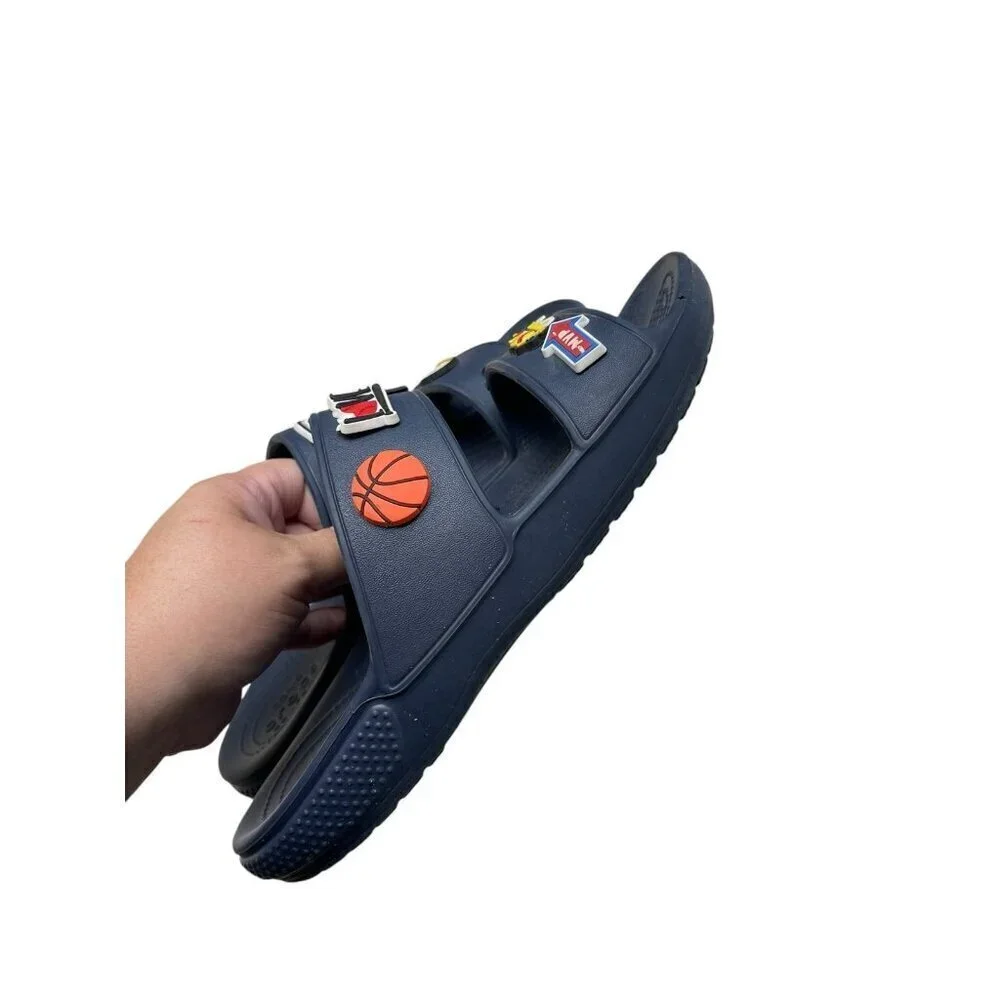 Crocs Slides Sandals Unisex Navy Blue Jibbitz Included M8 W10